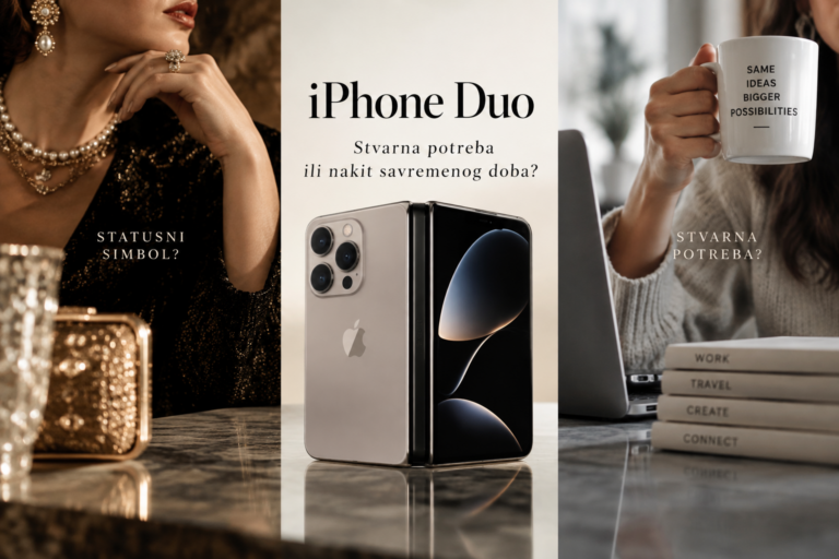 iPhone Duo kao statusni simbol i stvarna potreba, prikazan kao nakit savremenog doba.